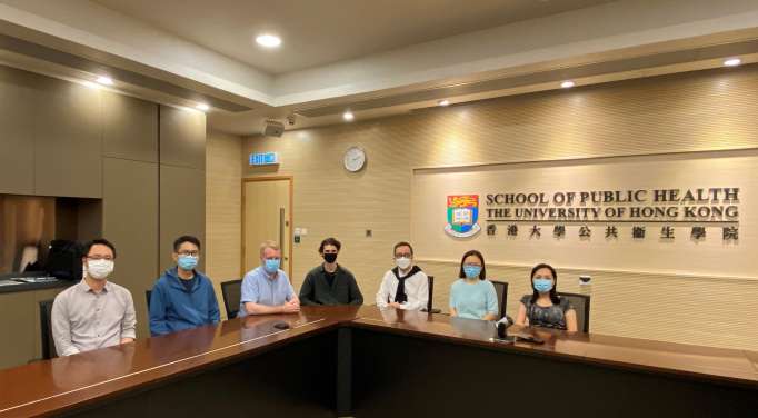 Members of the research team from School of Public Health, HKUMed include: (from left to right) Dr Eric Lau Ho-yin, Scientific Officer; Dr Tim Tsang Kam-lun, Research Assistant Professor; Professor Benjamin Cowling, Division Head of Epidemiology and Biostatistics and Co-Director of the WHO Collaborating Centre for Infectious Disease Epidemiology and Control; Dr Dillon C. Adam, Post-doctoral Researcher; Professor Gabriel Leung, Dean of Medicine, Helen and Francis Zimmern Professor in Population Health, Chair Professor of Public Health Medicine, HKUMed, and Founding Director of the WHO Collaborating Centre for Infectious Disease Epidemiology and Control; Dr Peng Wu, Assistant Professor; and Dr Jessica Wong Yuen-ting, Research Officer.